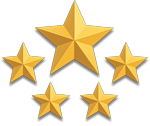 Five gold stars clustered together symbolizing top-rated customer reviews.