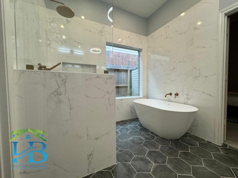 Professional bathroom renovation showing custom tile work in Southeast Houston home