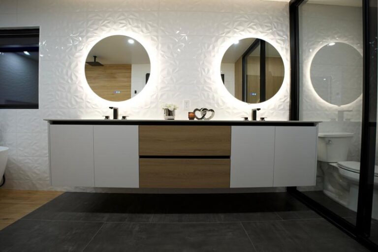 wood white vanity houston