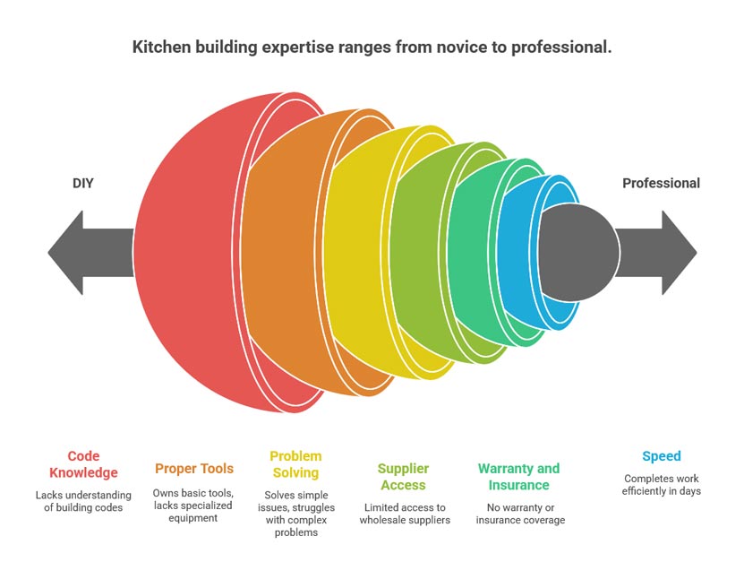 Kitchen building expertise ranges from novice to professional.