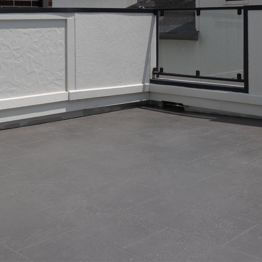 Gray porcelain tile balcony after complete waterproofing repair 77007 Houston