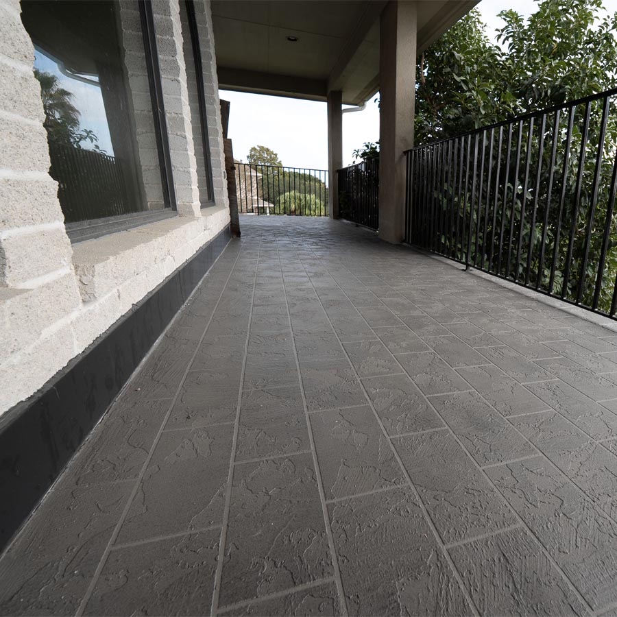Durable balcony waterproofing membrane with stamped concrete finish