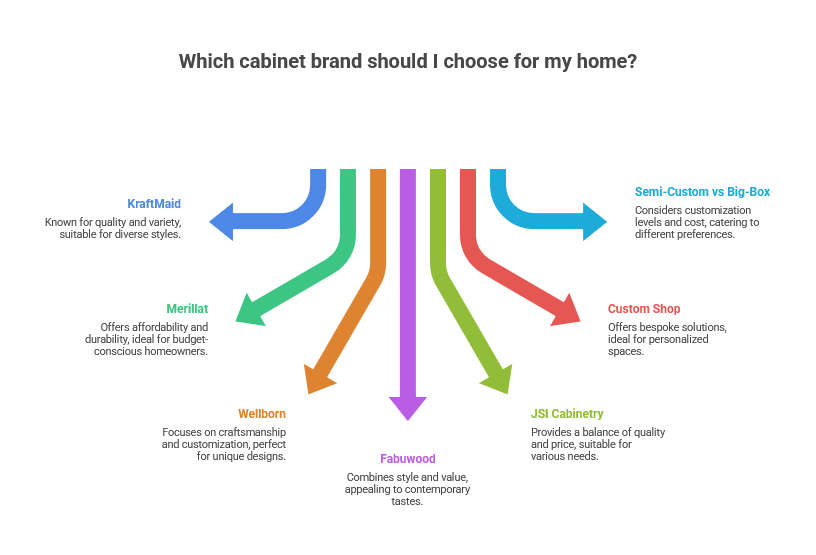 Cabinet brand comparison showing quality tiers and price points for Spring Valley Village kitchens