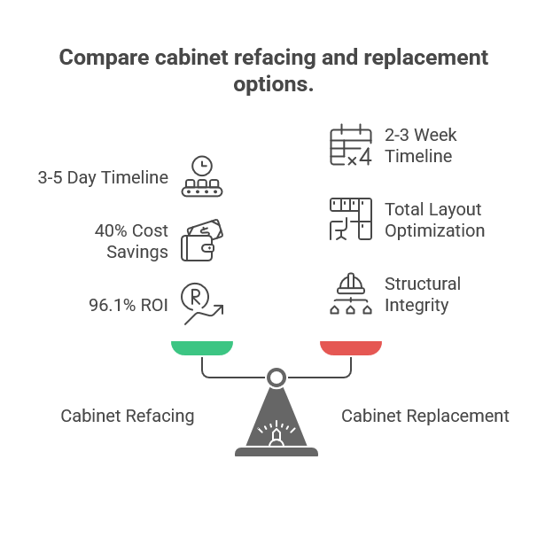 Cabinet refacing versus full replacement cost benefit analysis for Brazoria homeowners