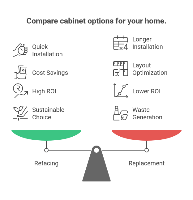 Cabinet refacing versus replacement cost analysis for Southside Place TX kitchens