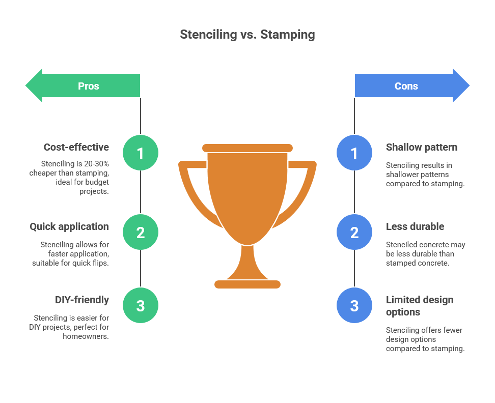 Decorative stamped concrete patterns and options for Piney Point Village outdoor spaces