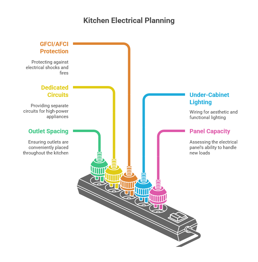 Kitchen electrical planning graphic for Surfside Beach TX remodels and appliance loads