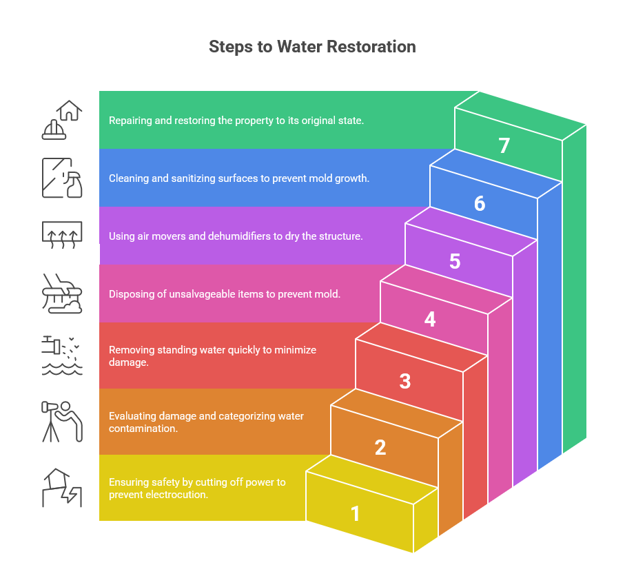 Seven-step professional water damage restoration process