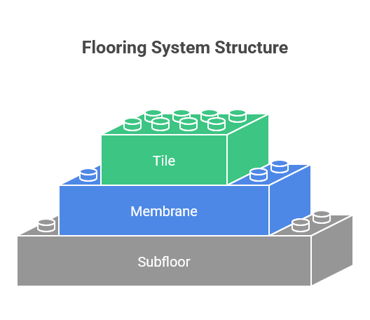 Waterproofing membrane layers for bathroom and kitchen renovations