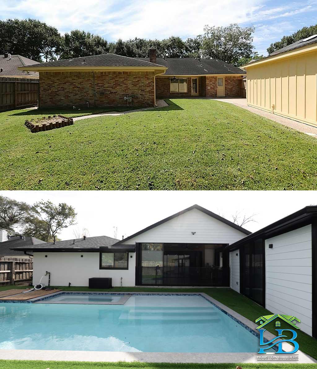 before after garage door conversion in houston side